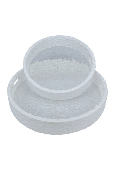 RAZ Round Serving Tray Set - Acrylic Base with Pottery Clay Finish