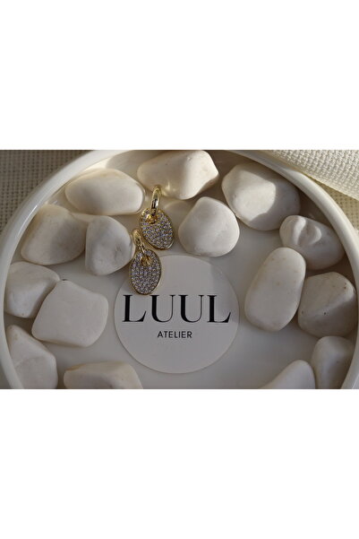 LUUL ATELIER XUPING Zirkon Taşlı Oval Sallantılı Detay Gold Çelik Küpe