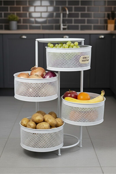 Orvila 4 Katlı Tepsili Metal Sebzelik Açılır Metal Patates Soğan Meyvelik Sep...