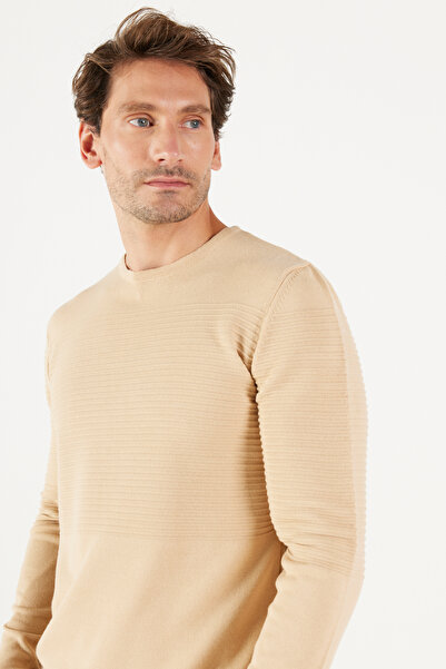 ALTINYILDIZ CLASSICS Dunkelbeige Standard Fit Normale Passform Pillingfreier Rundhalsstrickpullover