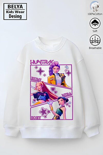 Belya Kids Wear Φούτερ με σχέδιο Pop από βαμβακερό ύφασμα oversized νήματα για κορίτσια