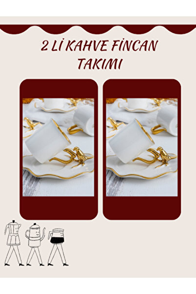 ACAR KUŞLU 2 Lİ GOLD DETAYLI KAHVE FİNCAN TAKIMI