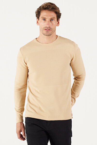 ALTINYILDIZ CLASSICS Dunkelbeige Standard Fit Normale Passform Pillingfreier Rundhalsstrickpullover