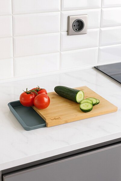Brillant Bamboo Cutting Board – Non-Slip and Gray Drawer-Type Vegetable & Fruit Chopping Board Br-6596