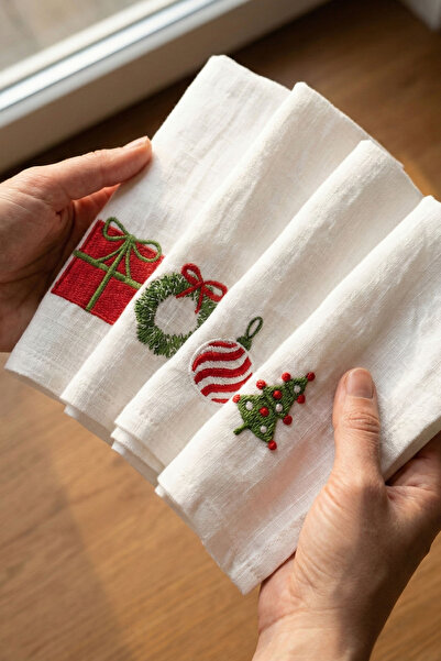 JOJOMIA Lona 4-Piece Linen Fabric Christmas Napkin | New Year Themed Napkin