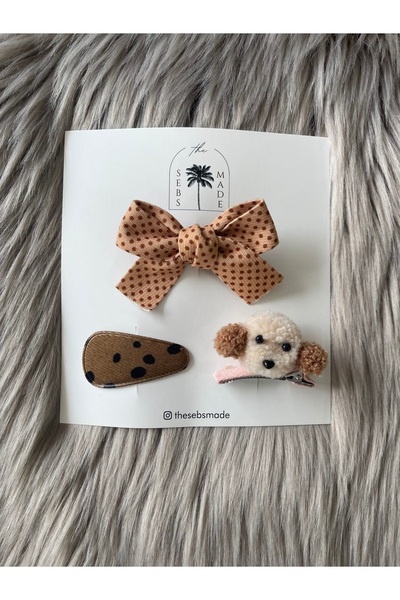 SEBSMADE Dog Poodle Kahverengi Fiyonk Tüylü Klips Toka Set