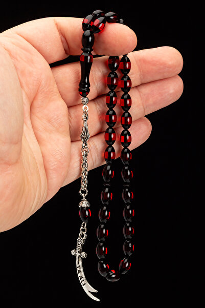 OTTOTESBİH Men's Zulfiqar Sword Red Vermiculite Powder Amber Prayer Beads