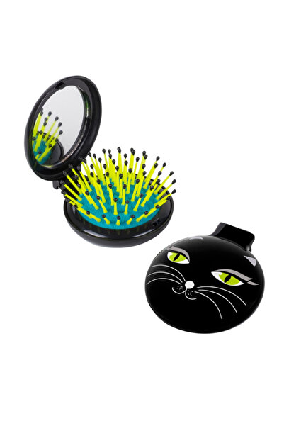 Pylones فرشاة شعر قابلة للطي مع مرآة - ليدي ريترو (القطة السوداء)