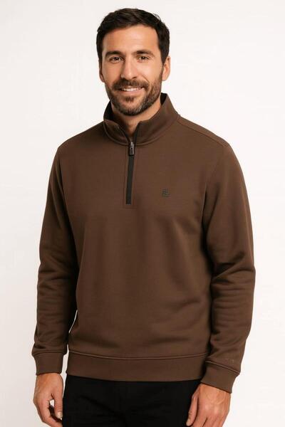 Markova Uzun Kollu Yarım Fermuarlı Dik Yakalı Pamuk Karışımlı Rahat Erkek Swe...