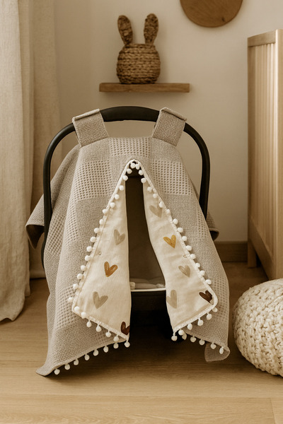 BeygeBaby غطاء عربة أطفال مزدوج الطبقات من القطن بنسبة 100%، مصنوع من قماش ال...