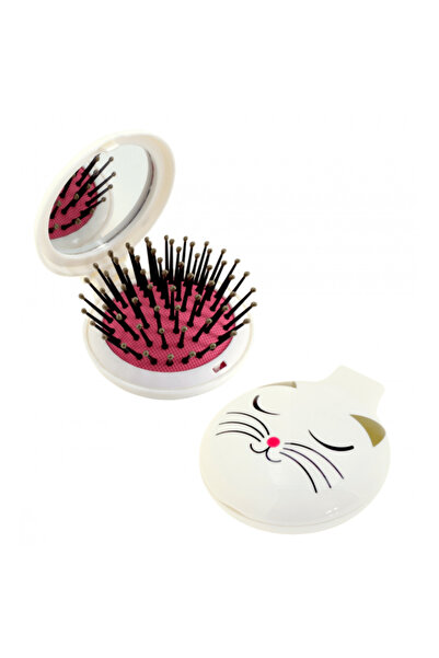 Pylones فرشاة شعر قابلة للطي مع مرآة - ليدي ريترو (القطة البيضاء)