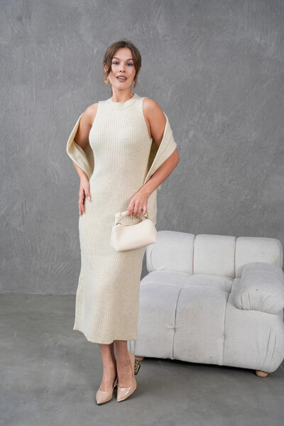 Park Karon Women's Button Detail Ceket Sleeveless Ribbed Knit Dress Double Kn...