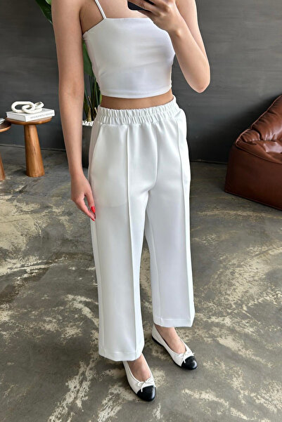 Swana Kadın Bilek Boy Çimalı Beli Lastikli Cepli Scuba Pantolon