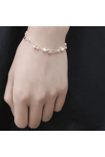 CRM Double adjustable bracelet with stars and beads,