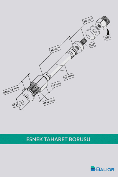 BALİOR Asma Klozet Esnek Taharet Borusu Ø22 – 60 mm Rakorlu Bağlantı