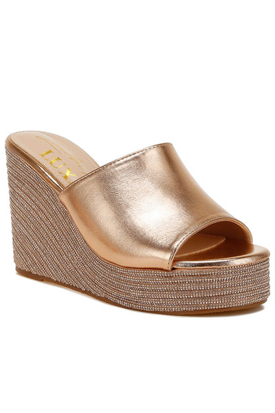 london Rag Women Wedge Heel Peep Toe Sandals in Rose Gold