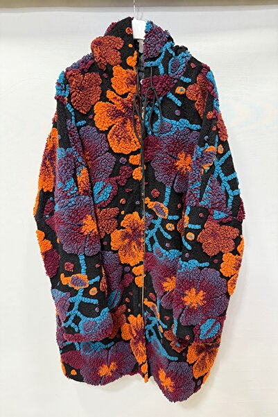 della moor Women's Black Italian Plus Size Wool Long Felt Coat Embossed Zipper Closure K Hooded 40-52 Size