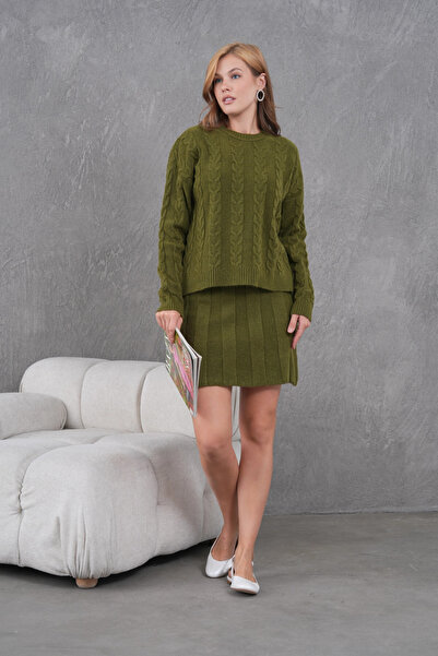 Park Karon Set de tricotaje dublu pentru femei guler rotund cu tricotaj de pă...