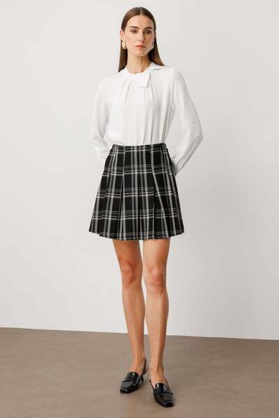 Ekol Plaid Pleated Mini Skirt