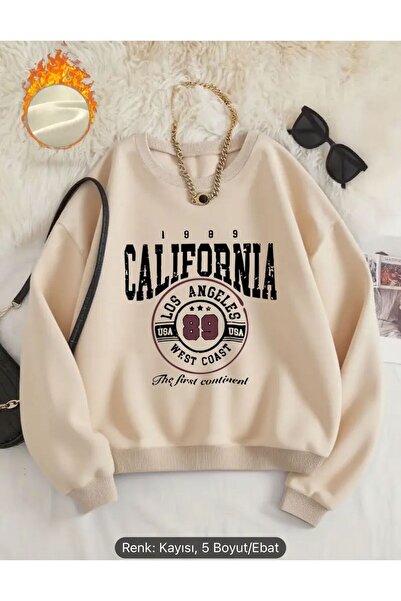 FAVORİST سترة رياضية مطبوعة بتصميم كاليفورنيا بياقة دائرية