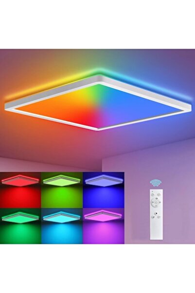 trandafi led Lampă de tavan inteligentă LED RGB 50W, elemente LED roz, telecomandă, cadru pătrat alb de 40 cm