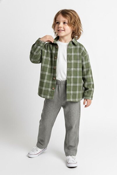 MiaBaby Khaki Plaid Shirt 3-Piece Set