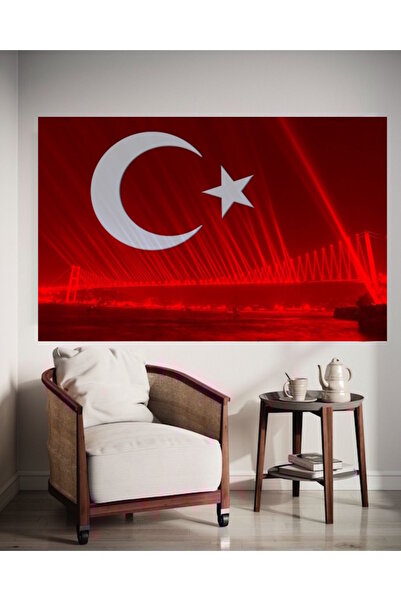 özkacar TABLOA PE PÂNZĂ PODUL ISTANBUL CU STEAGUL TURC DECORACIUNE PENTRU CAS...