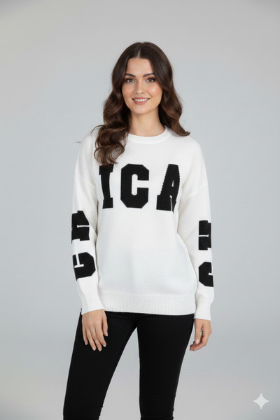 trendalisse Дамски бродиран трикотажен пуловер с велосипедна деколте