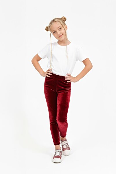 Perendi Κοριτσίστικο κολάν με γυαλιστερή υφή βελούδου με φλις εσωτερικά – Βουργουνδία