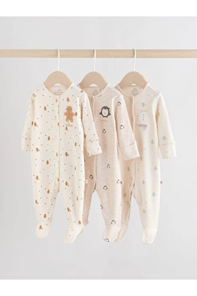 Next Baby 100% Organic Cotton Ecru Colored Christmas Patterned 3-Piece Sleeping Bag Set Alyf40059