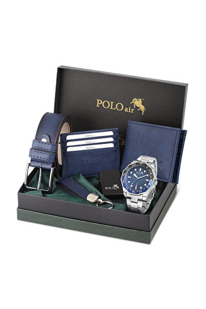 Polo Air Erkek Kol Saati Kemer Cüzdan Kartlık Anahtarlık Çakmak Hediyelik Kut...