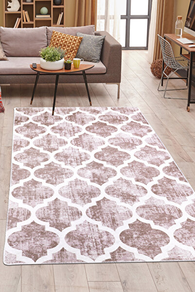 Dijidekor Covor digital cu design modern, culoare bej, lavabil, anti-alunecare, covor de tăiat, covor de podea 80x400