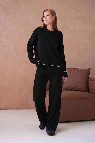 Park Karon Women's Cycling Yak Armdress Sweater Corded Fabric Pants Two-Piece Knitwear Set