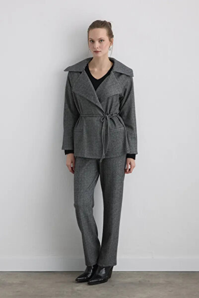 Gusto Beli Lace-Up Herringbone Jacket - Gray