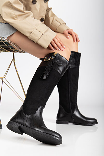 FEMME Women's Zippered Buckle Casual Boots Lior Black