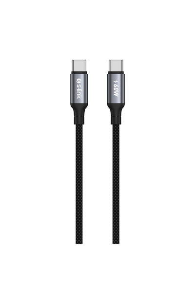 S-LINK Armor CC-01 60W 1.2m Type-C to Type-C PD Örgülü Metal Başlıklı Siyah Hızlı Şarj Kablosu