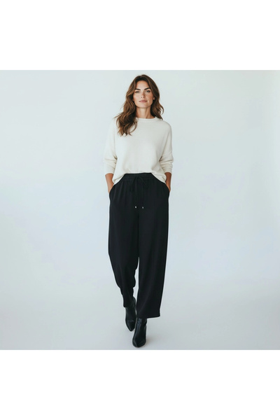 Sentez Pantaloni elastici cu talie reglabilă - negru