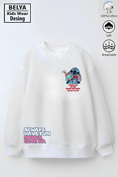 Belya Kids Wear Φούτερ με σχέδιο Stıt2 από βαμβακερό ύφασμα oversized κλωστών για κορίτσια