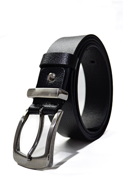GAYIŞ 3.5cm Genuine Leather Men's Fabric Trouser Belt Black Single Piece Classic Belt with Metal Bridge