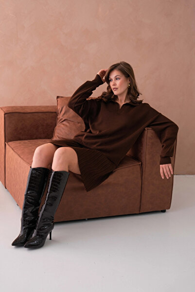 Park Karon Set de tricotaje din două piese pentru femei, cu guler polo, cu mâ...