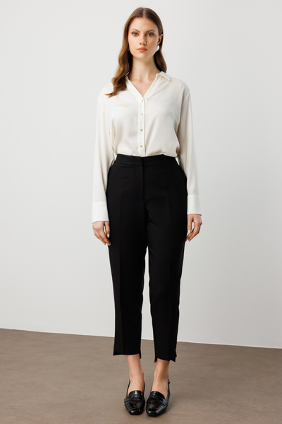 Ekol Elastic Waist Slim Leg Fabric Trousers