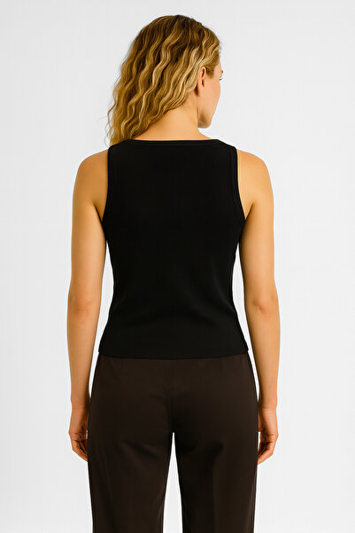 VENA Women's Corded Fabric Thick Strap Top - Black