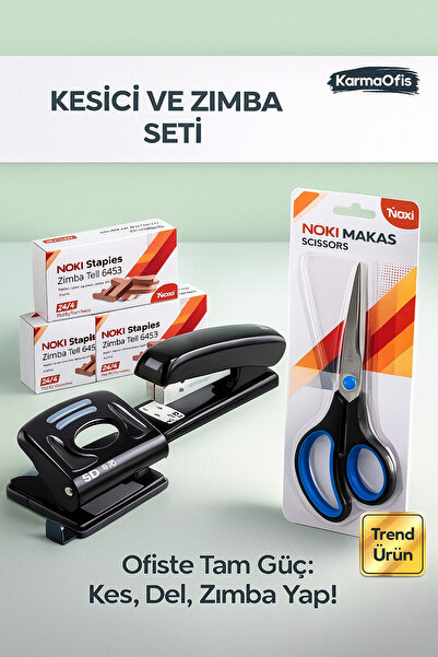 KarmaOfis 4-Piece Office Stationery Set: Stapler, Hole Punch, Scissors, and 3000 Staples