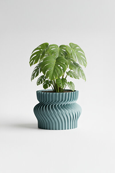 OEM Sculptural decorative flower pot – Flow Motion design, Arctic Blue color