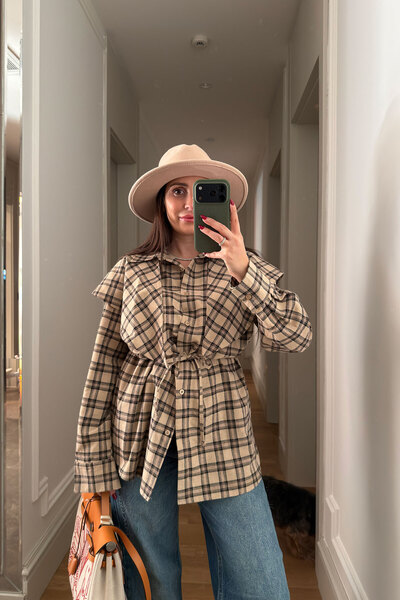 MAGARDE Premium Shirt with Plaid Shawl Design - Beige