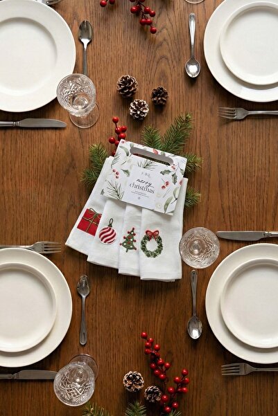 JOJOMIA Lona 4-Piece Linen Fabric Christmas Napkin | New Year Themed Napkin