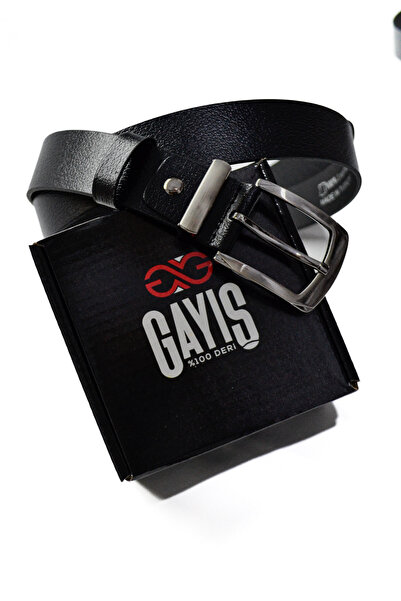 GAYIŞ 3.5cm Genuine Leather Men's Fabric Trouser Belt Black Single Piece Classic Belt with Metal Bridge