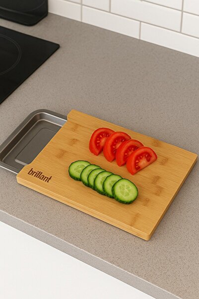 Brillant Bamboo Cutting Board with Metal Bowl – Chopping Board with Drawer Br-6598