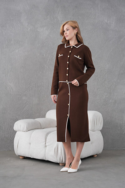 Park Karon Set de tricotaje dublu pentru femei, cu guler polo, cu detaliu cu ...