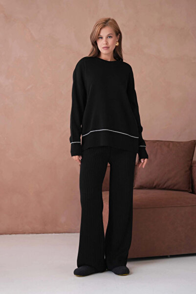 Park Karon Women's Cycling Yak Armdress Sweater Corded Fabric Pants Two-Piece Knitwear Set